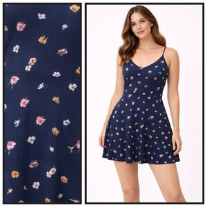 GAP Womens Sleeveless Navy Floral V Neck Knee Length Dress Medium